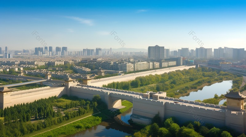 城市全景图古城城墙护城河航拍风景,高清,摄影图,摄影图片,图片大全,摄影图免费下载